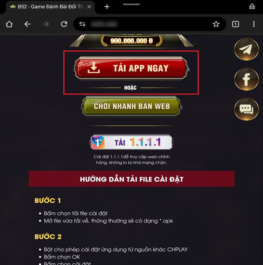 Bước 1: Truy cập trang chủ B52 Club và chọn “Tải App”.